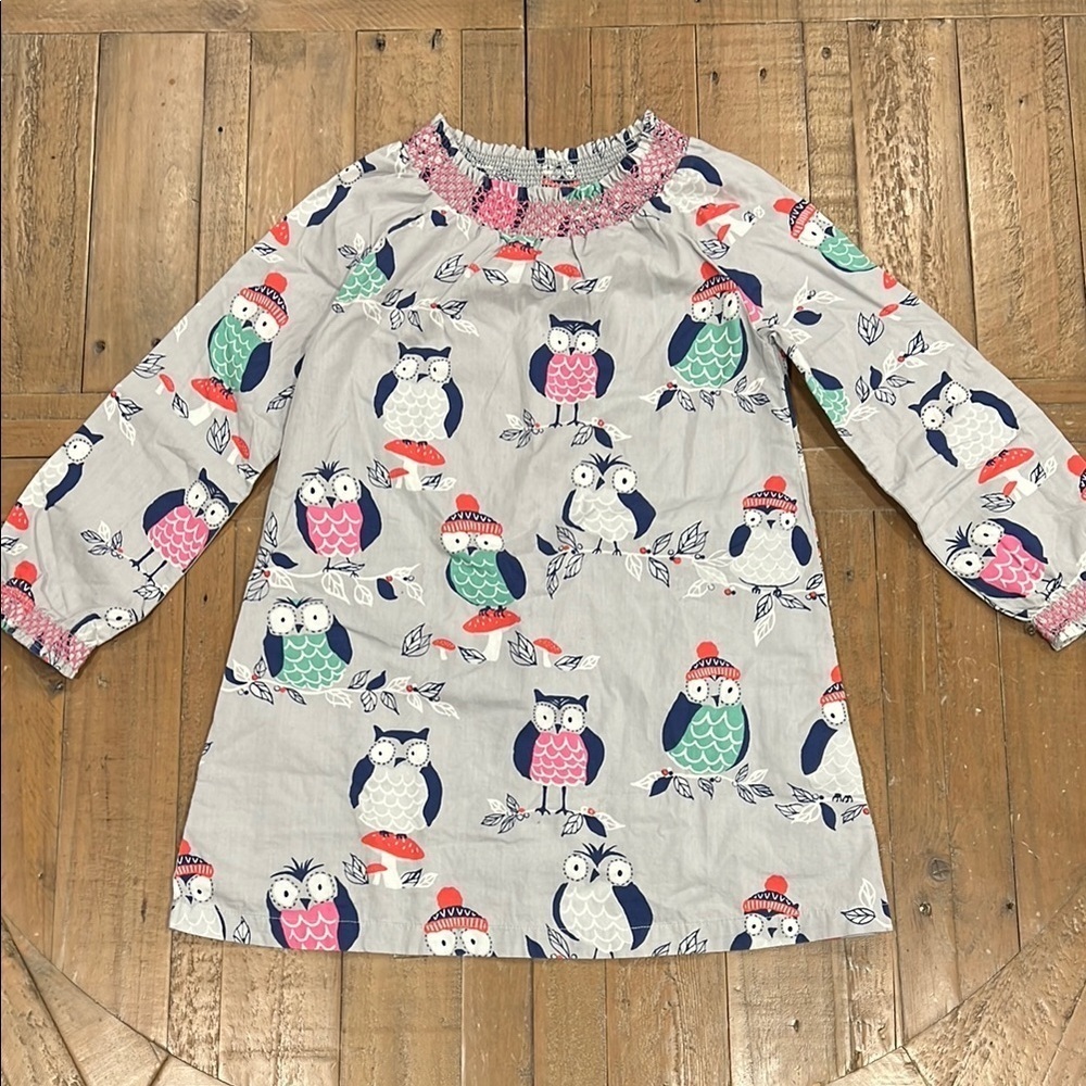 Mini Boden gray winter owl a-line dress